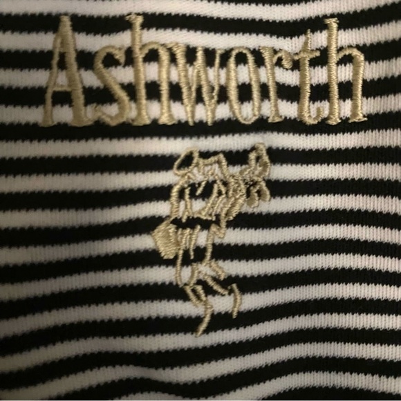 Ashworth Black And White Striped Polo Shirt Golf Logo Size XL Preppy Classic - Picture 3 of 8